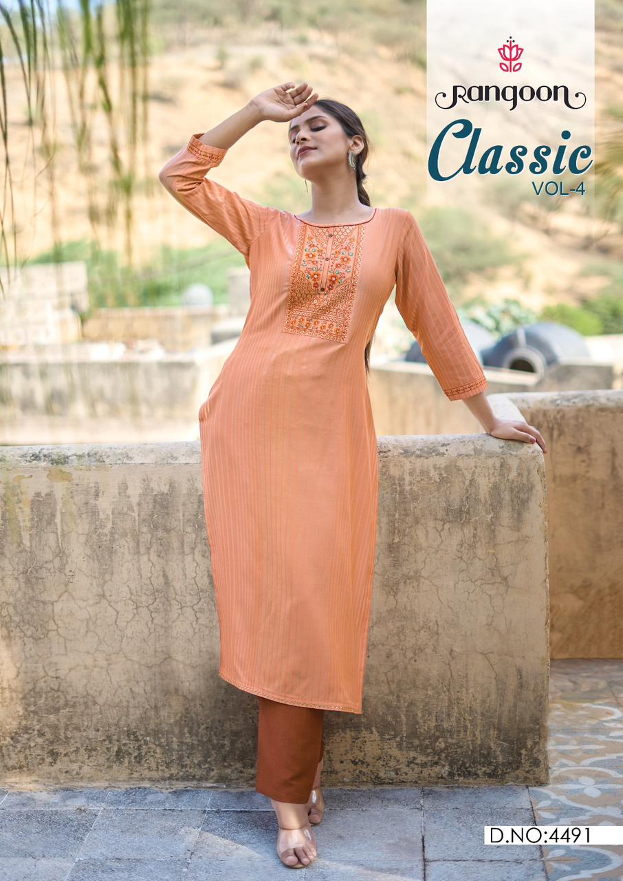 Classic Vol 4 By Rangoon lining Silk Embroidery Kurtis Wholesale Price In Surat